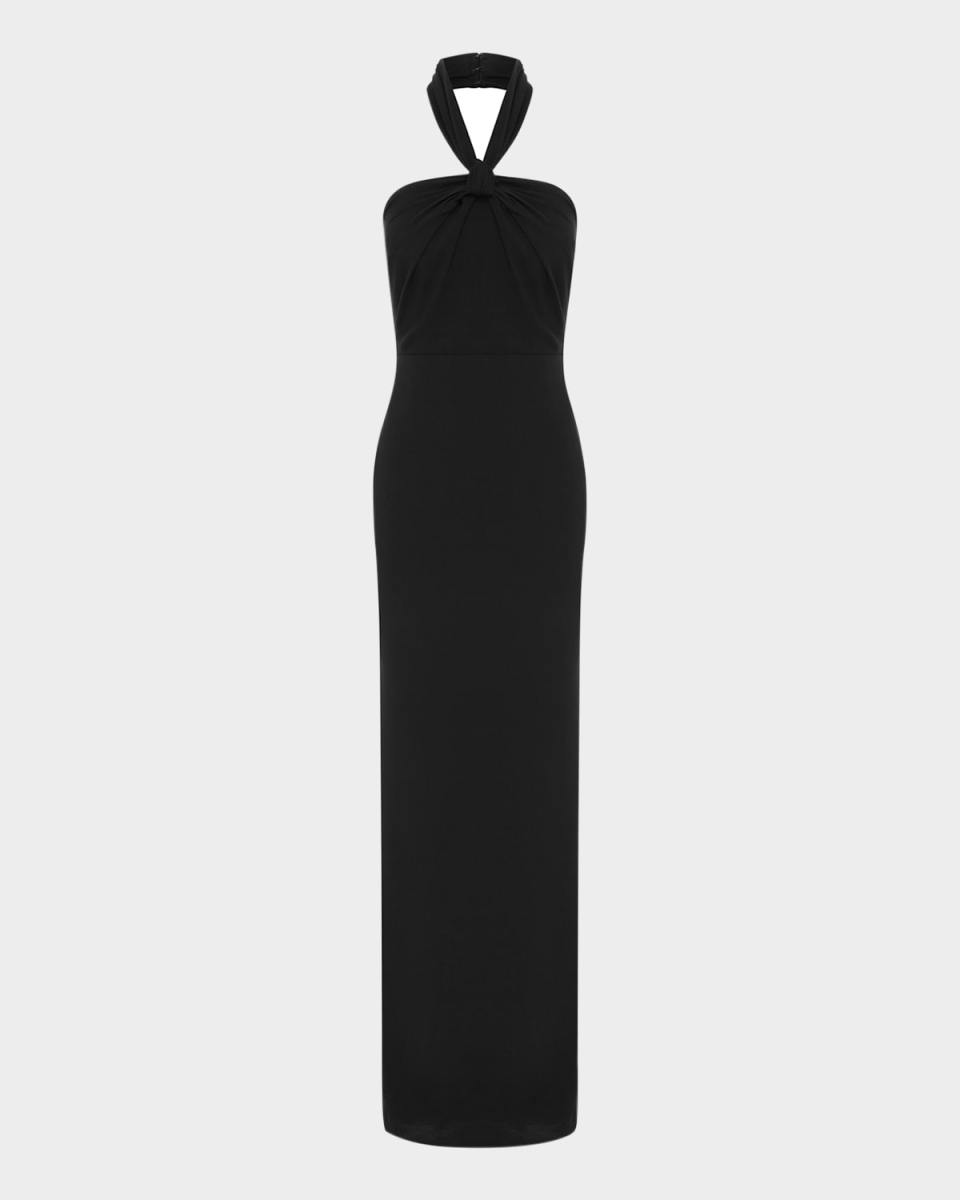 Twisted Halter Crepe Column Gown